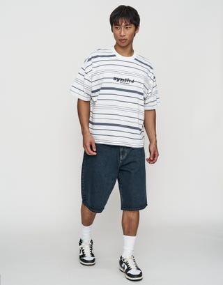 Synth Stripe Box Fit T Shirt in Blanc Full