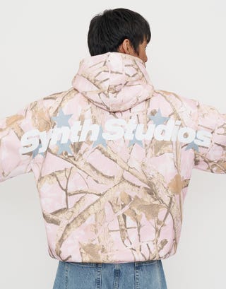 Synth Studios Camo Oversized Hoodie in Pink Foliage Front