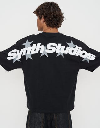 Synth Studios Cropped Box Fit T Shirt in Solid Black Detail2