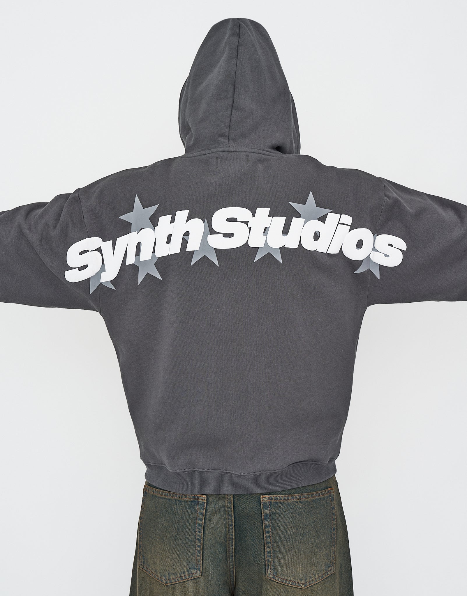 Oversized Synth Studios Zip Up Hoodie in Pewter Grey | Hallensteins NZ