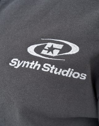 Oversized Synth Studios Zip Up Hoodie in Pewter Grey Detail3