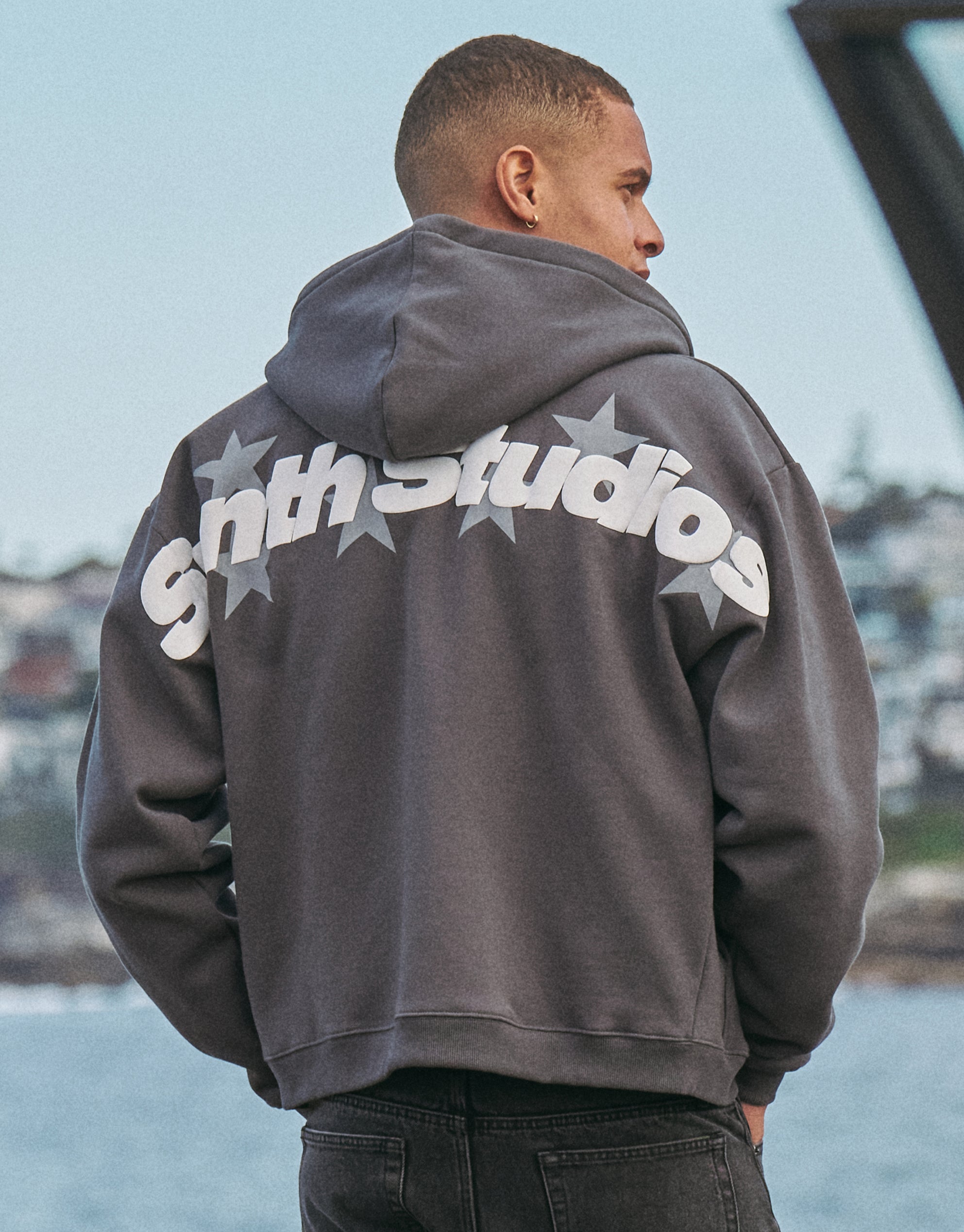 Oversized Synth Studios Zip Up Hoodie in Pewter Grey | Hallensteins NZ