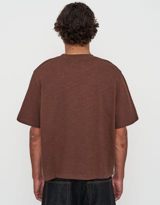 Textured Cropped Relaxed Fit T Shirt in Earth Brown Back