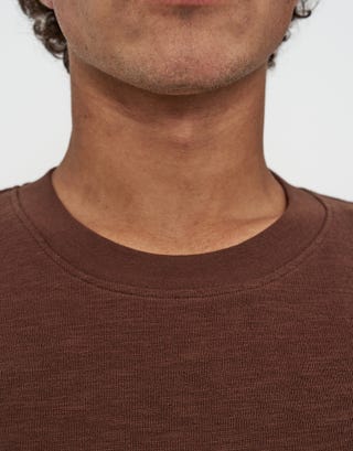 Textured Cropped Relaxed Fit T Shirt in Earth Brown Detail