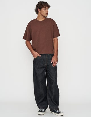 Textured Cropped Relaxed Fit T Shirt in Earth Brown Detail3