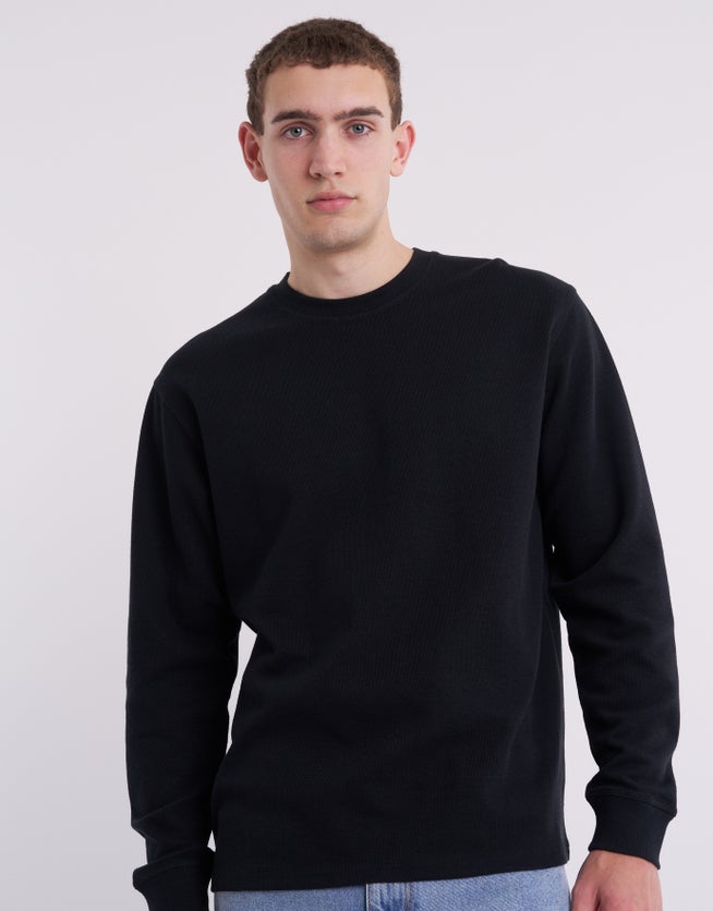Textured Weave Long Sleeve T Shirt in Black | Hallensteins NZ