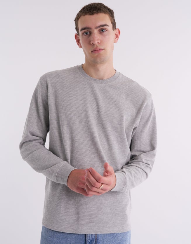 Textured Weave Long Sleeve T Shirt in Grey Marl | Hallensteins NZ
