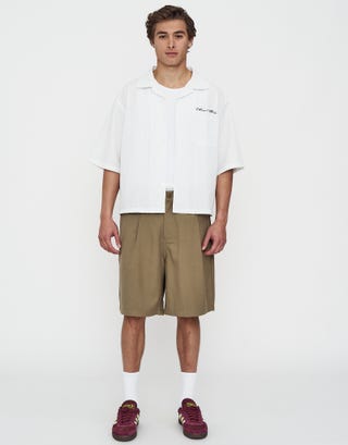 Textured Stripe Cropped Short Sleeve Shirt in White Full