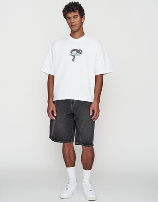 Tohoku Dragon Cropped Box Fit T Shirt in Blanc Full