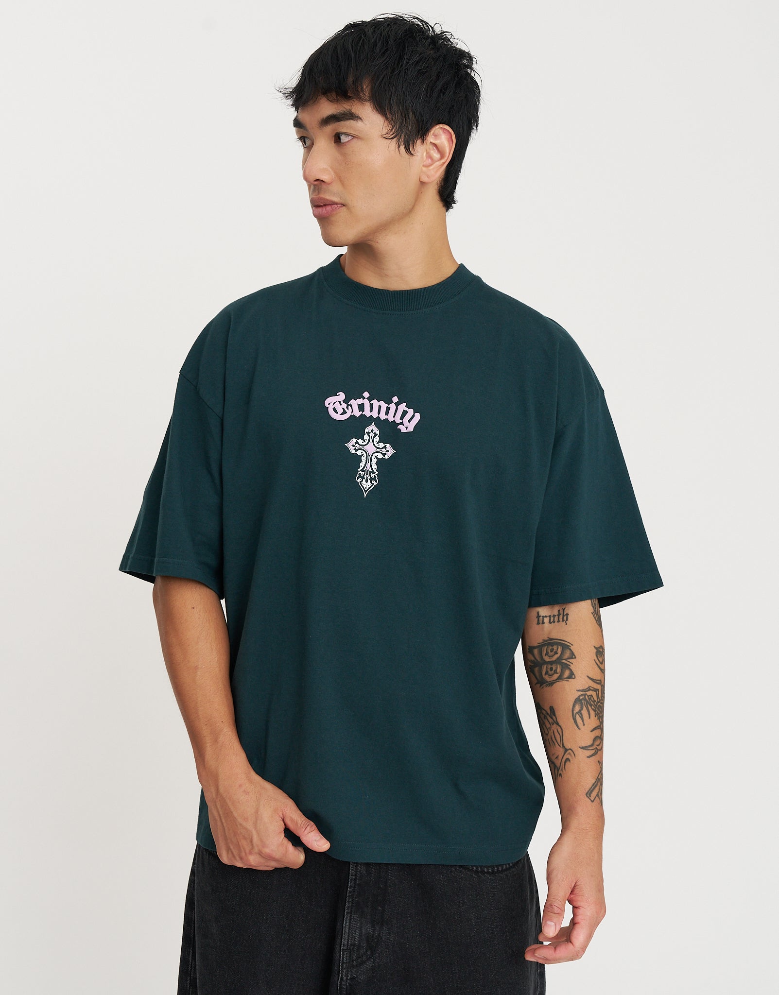Trinity Box Fit T Shirt in Pine Green | Hallensteins NZ