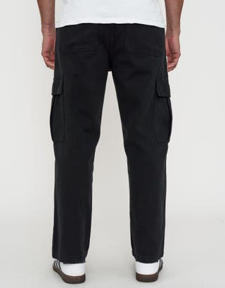 Twill Baggy Fit Cargo Pants in Black Back