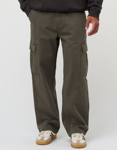 Twill Baggy Fit Cargo Pants in Khaki
