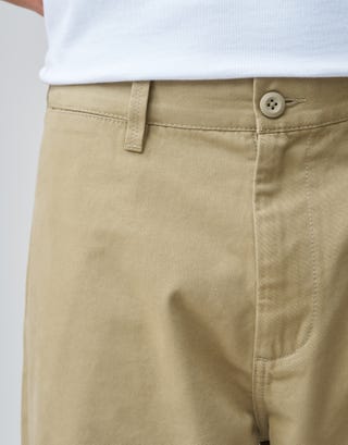 Baggy Fit Twill Chino Pants in Tan Detail3
