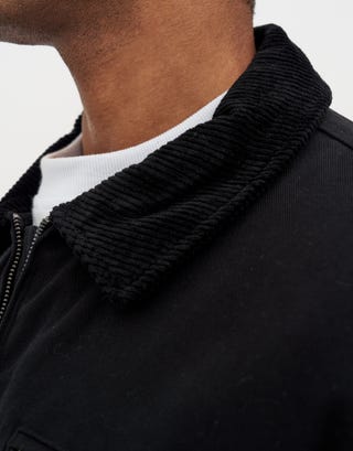 Twill Harrington Zip Up Jacket in Black Detail2