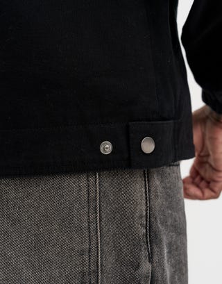 Twill Harrington Zip Up Jacket in Black Detail3