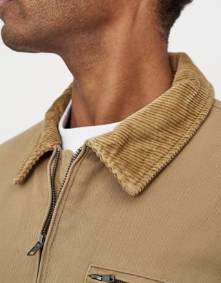 Twill Harrington Zip Up Jacket in Tan Detail3