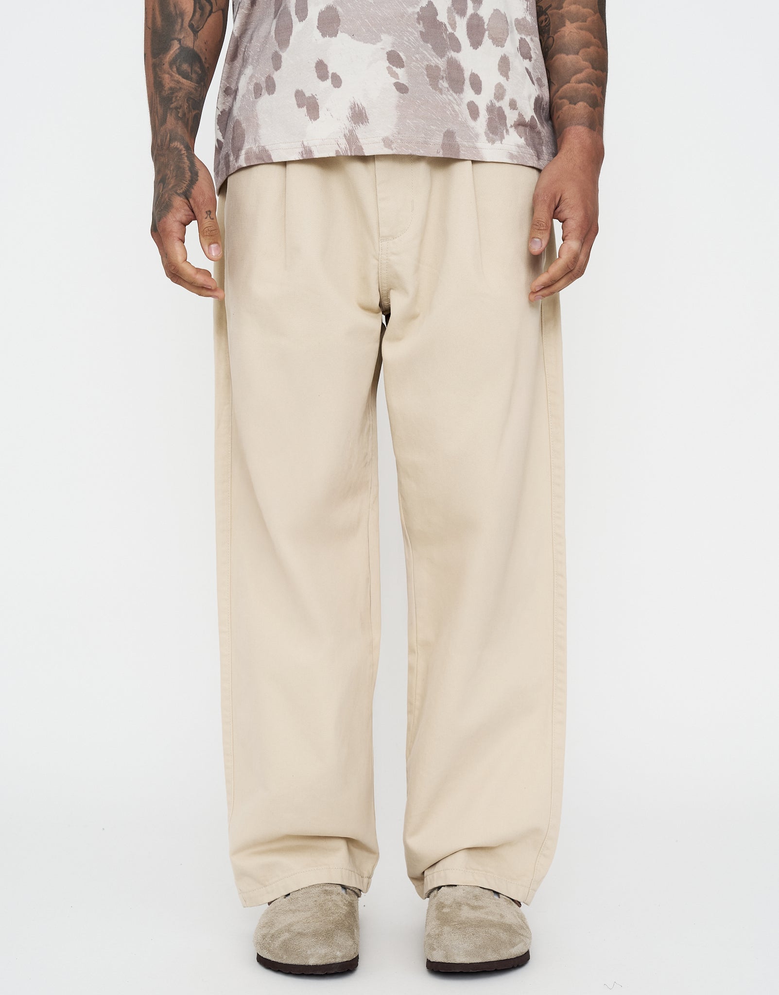 Baggy Fit Pleated Pants in Tan | Hallensteins NZ