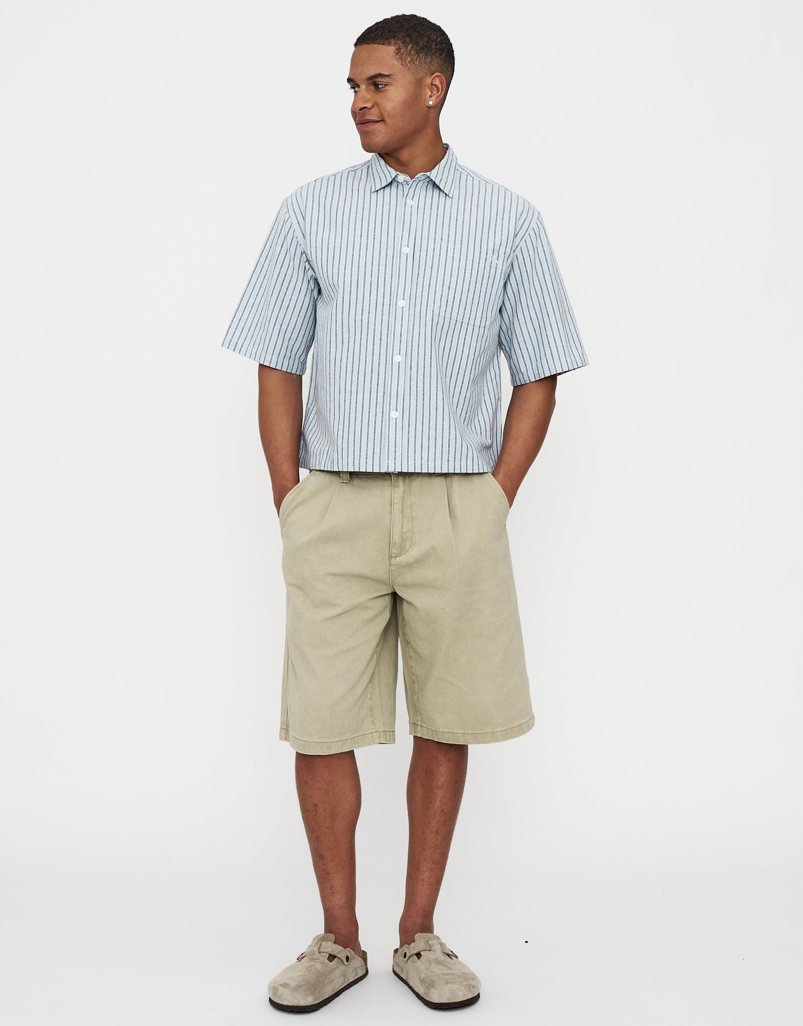 Baggy Fit Twill Pleated Shorts in Tan | Hallensteins NZ