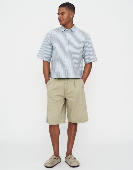 Baggy Fit Twill Pleated Shorts in Tan | Hallensteins NZ