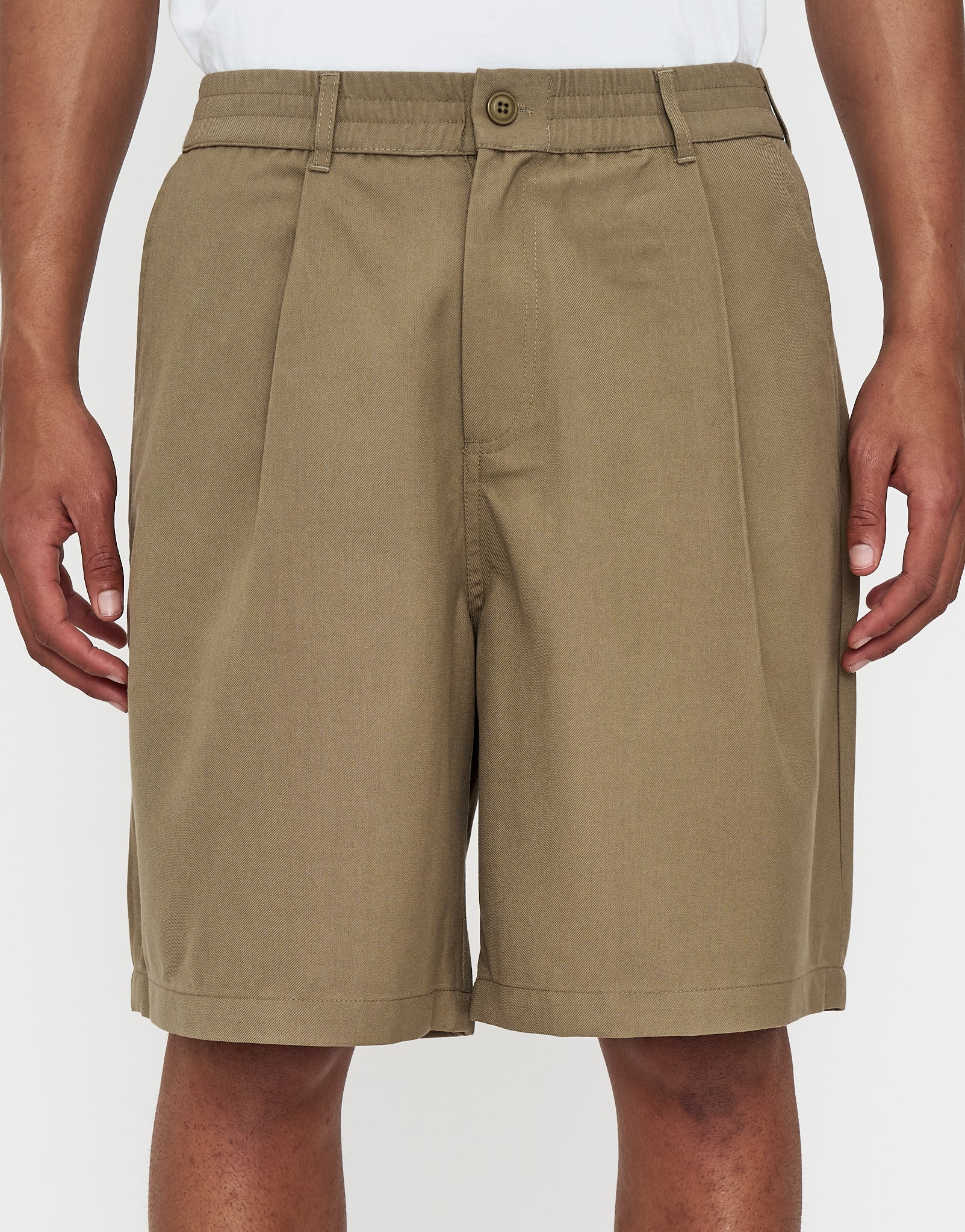 Baggy Fit Pleated Shorts in Khaki | Hallensteins NZ