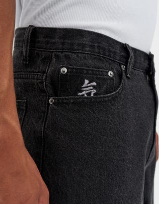 Dragons Embroidered Baggy Fit Jorts in Washed Black Detail2