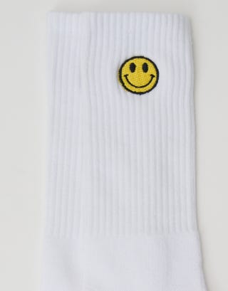 Happy Embroidered Sport Socks in White Detail
