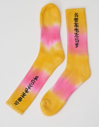 Honour Tie Dye Sport Socks in Yellow/pink Full