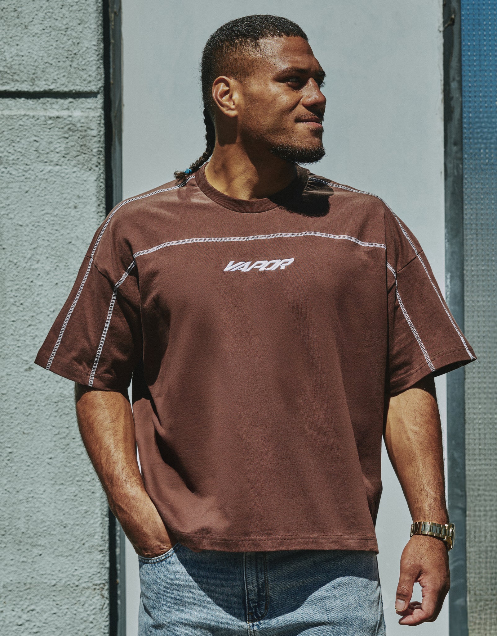 Vapor Overlocked Box Fit T Shirt in Brown | Hallensteins NZ