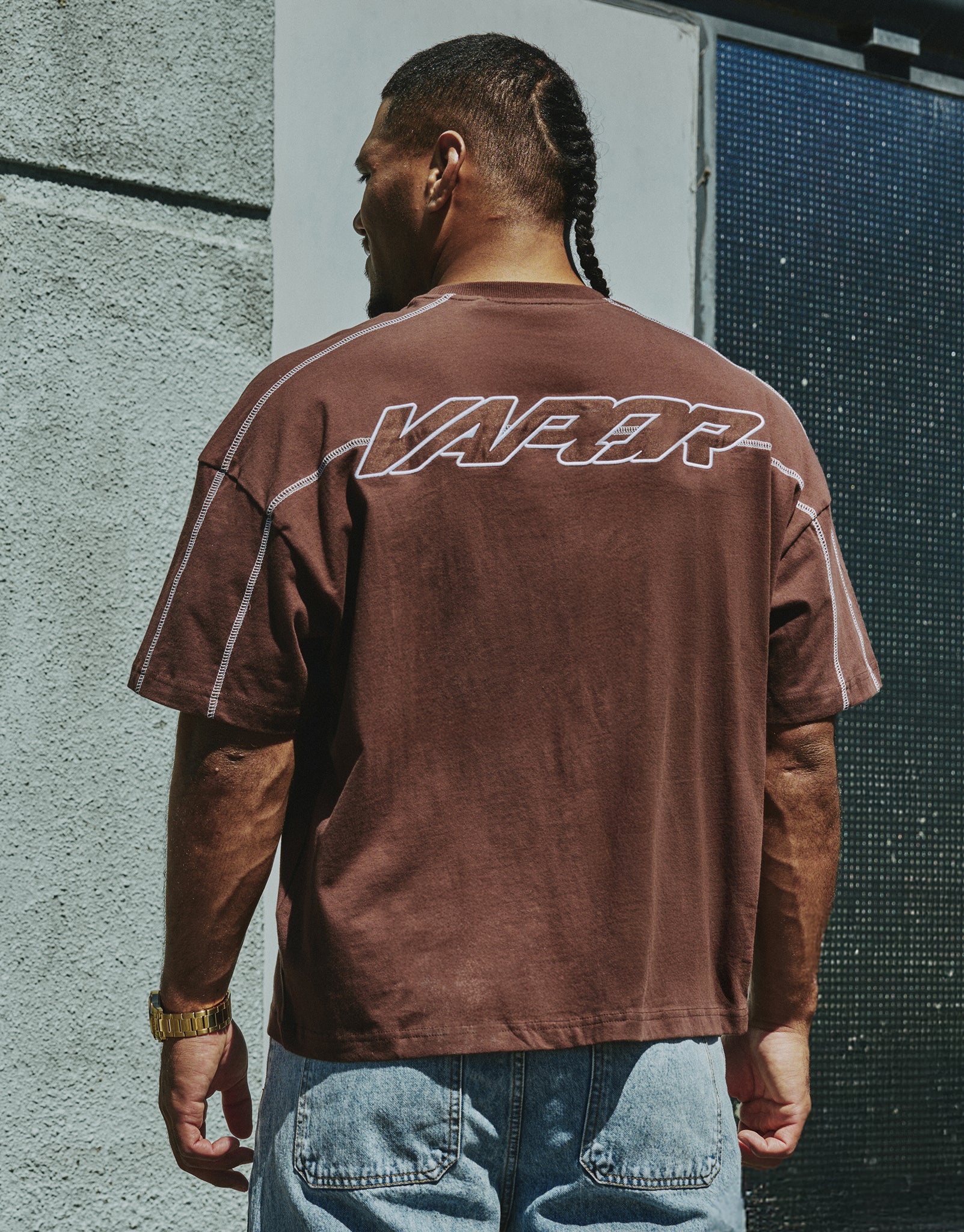 Vapor Overlocked Box Fit T Shirt in Brown | Hallensteins NZ