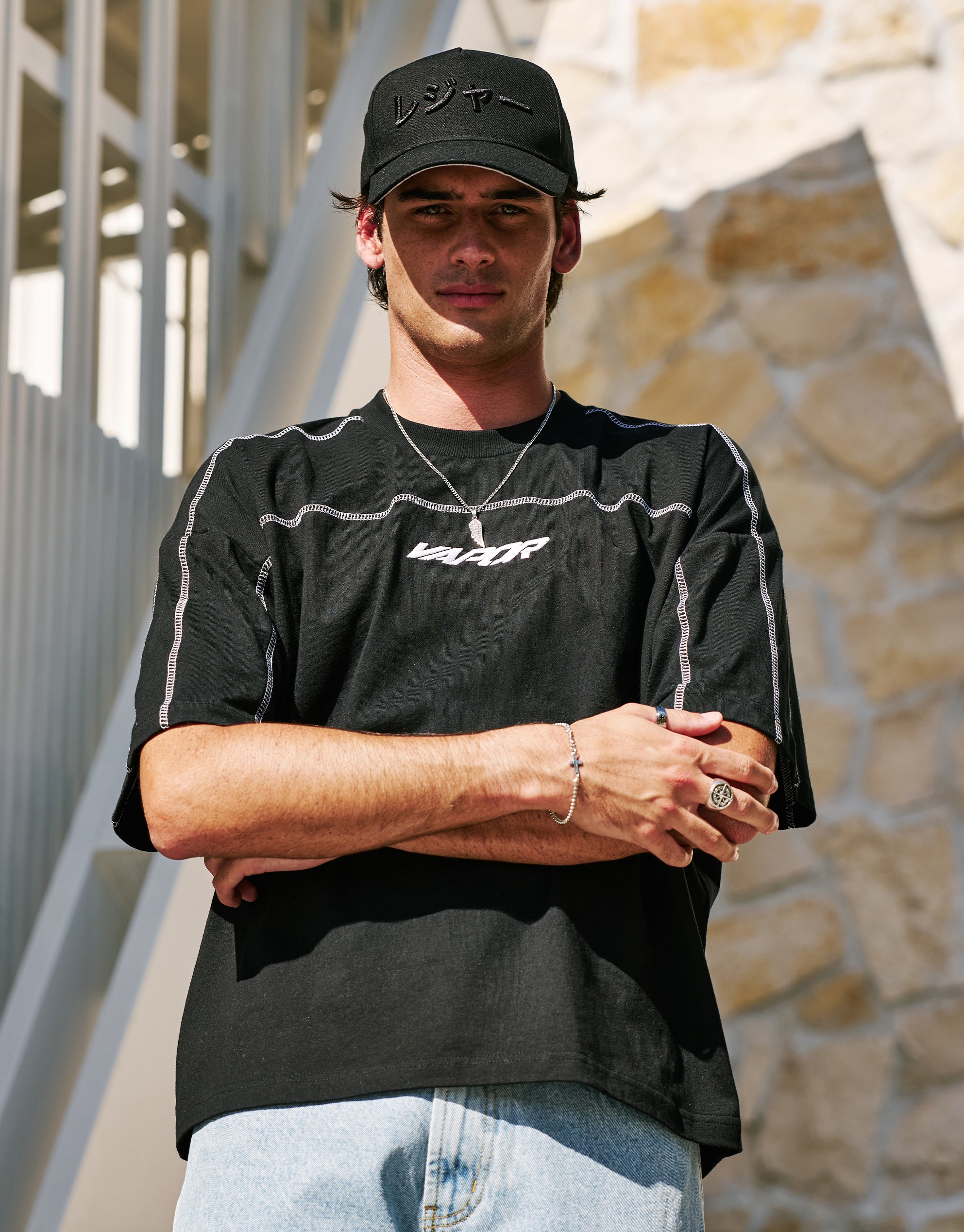 Vapor Overlocked Box Fit T Shirt in Black | Hallensteins NZ