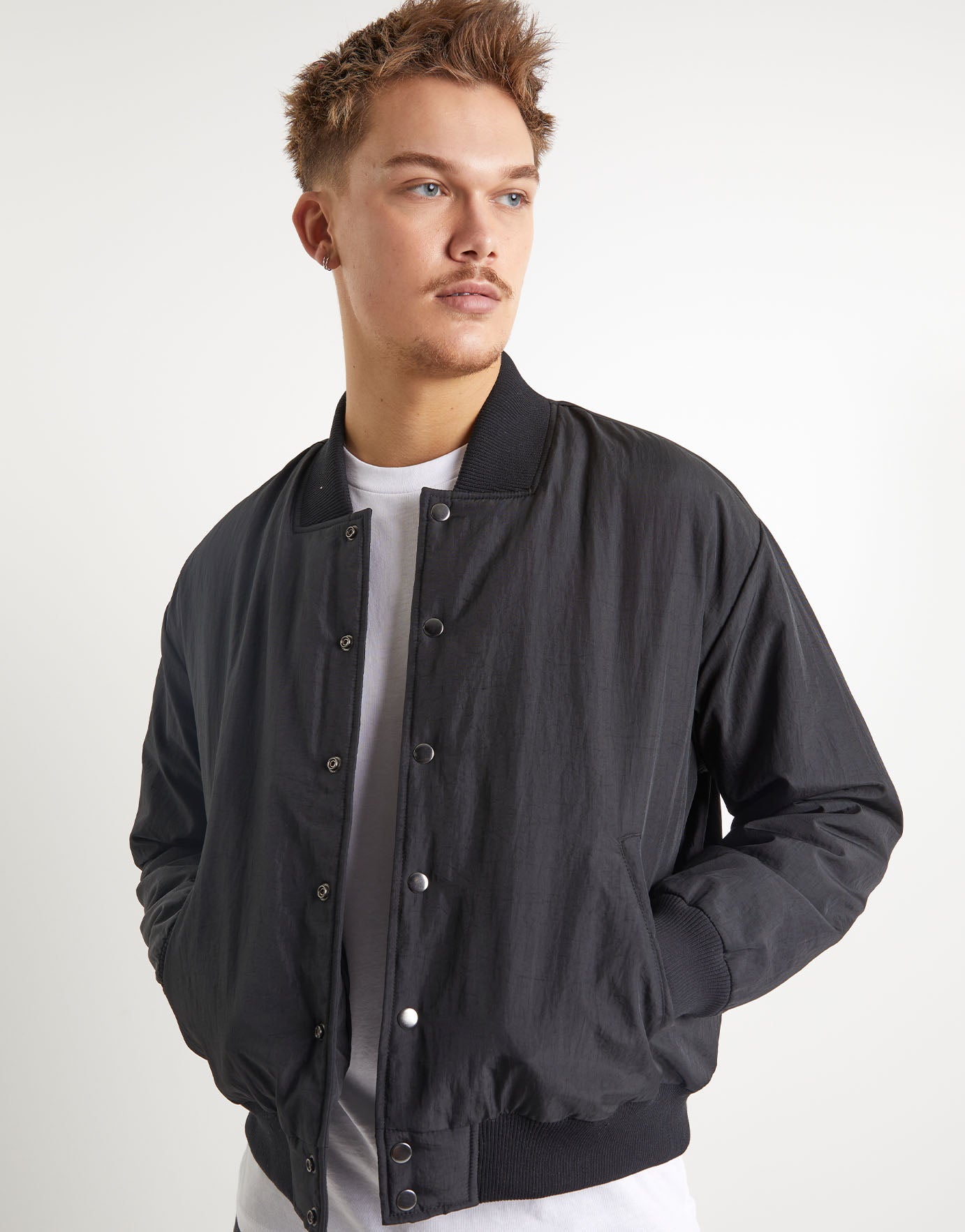 Varsity Bomber Jacket in Black 