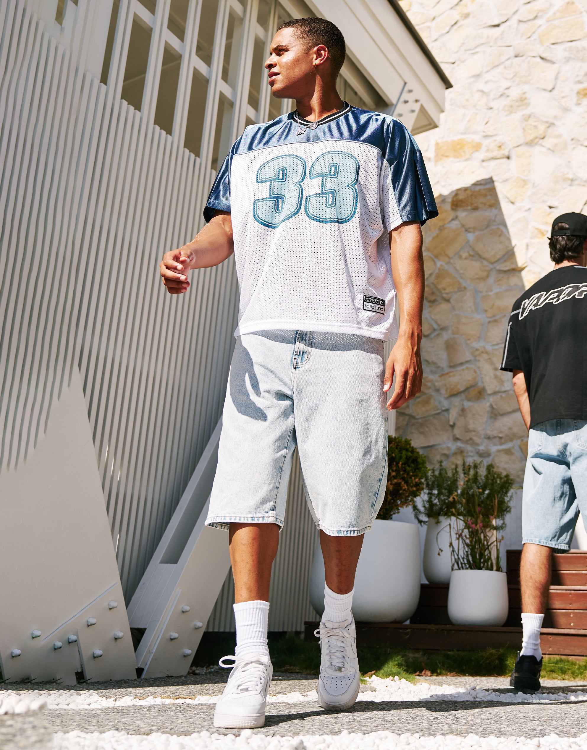 Vipers Embroidered Baggy Fit Jorts in Vintage Light Blue