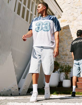 Vipers Embroidered Baggy Fit Jorts in Vintage Light Blue Full