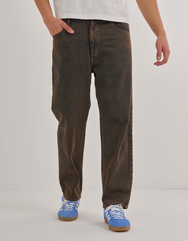 Baggy Fit Dirty Wash Jeans in Brown Tinted | Hallensteins AU