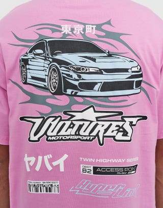 Vultures Motorsport Relaxed Fit T Shirt in Lotus Pink Detail3