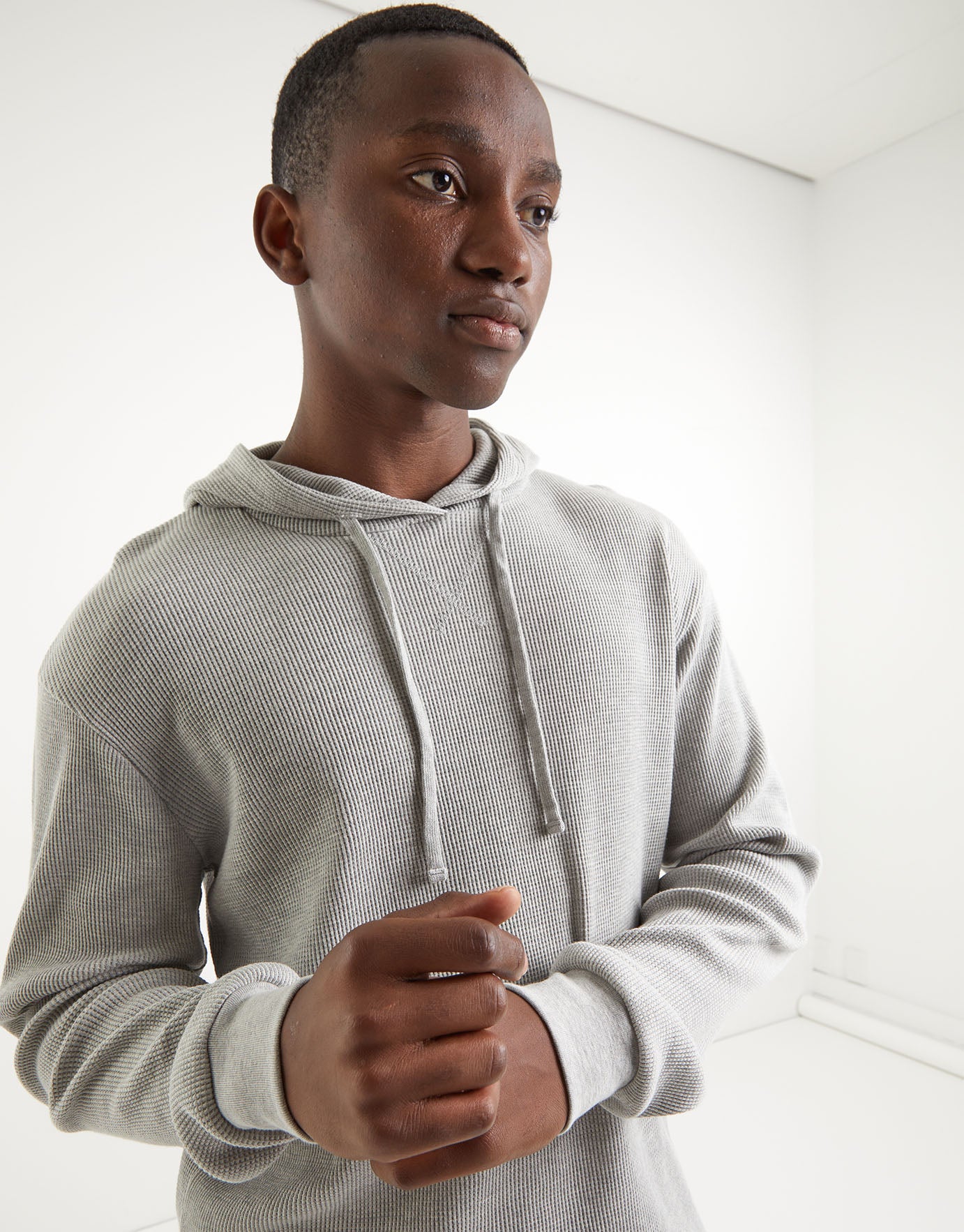 Hooded Waffle Long Sleeve T Shirt in 