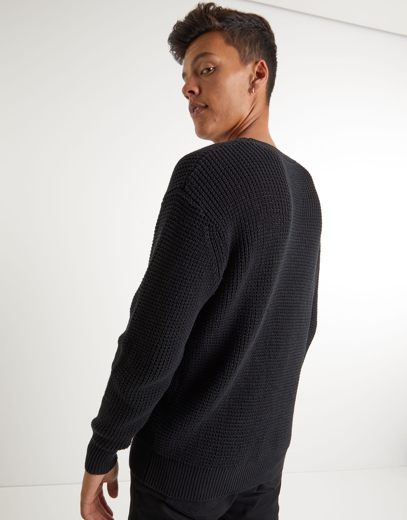 Recycled Waffle Knit Crew Jumper in 