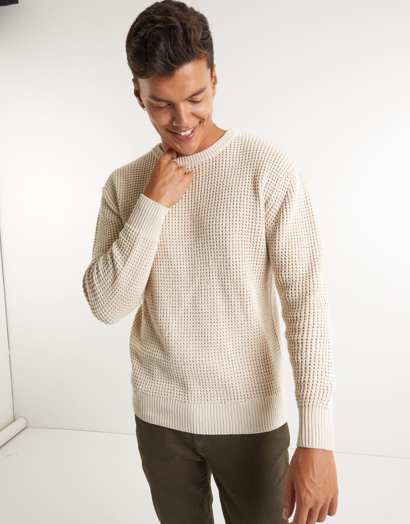 Recycled Waffle Knit Crew Jumper in 