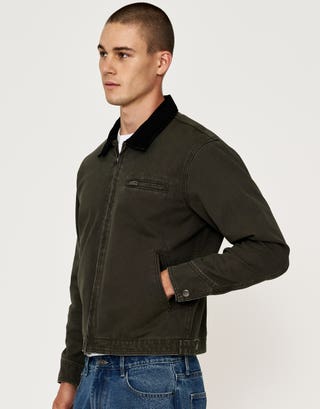 Canvas Harrington Workwear Jacket in Khaki Detail2