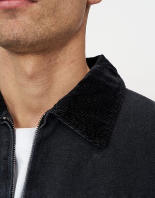 Canvas Workwear Jacket in Washed Black Detail3