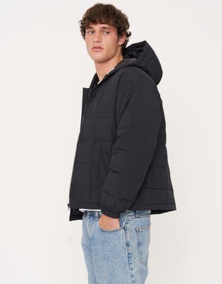Lightweight Hooded Puffer Jacket in Black Detail2