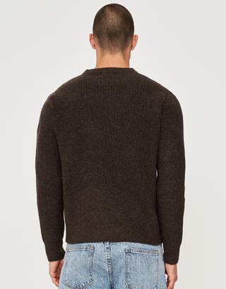 Ribbed Knit Crew Neck Jumper in Brown Back