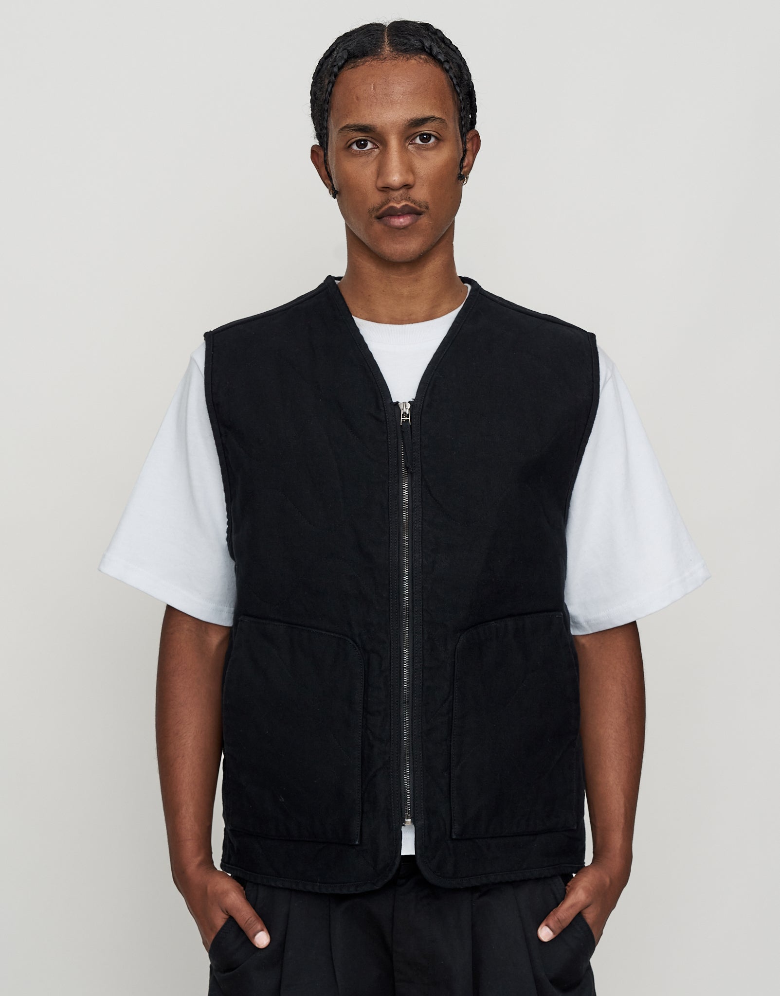 Canvas Zip Up Vest in Washed Black | Hallensteins NZ