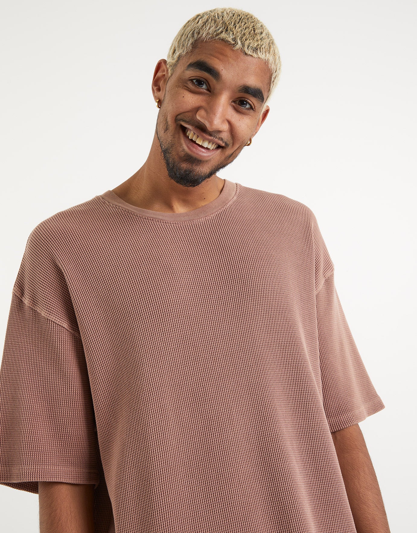 Waffle Knit Lounge T Shirt in Pink 