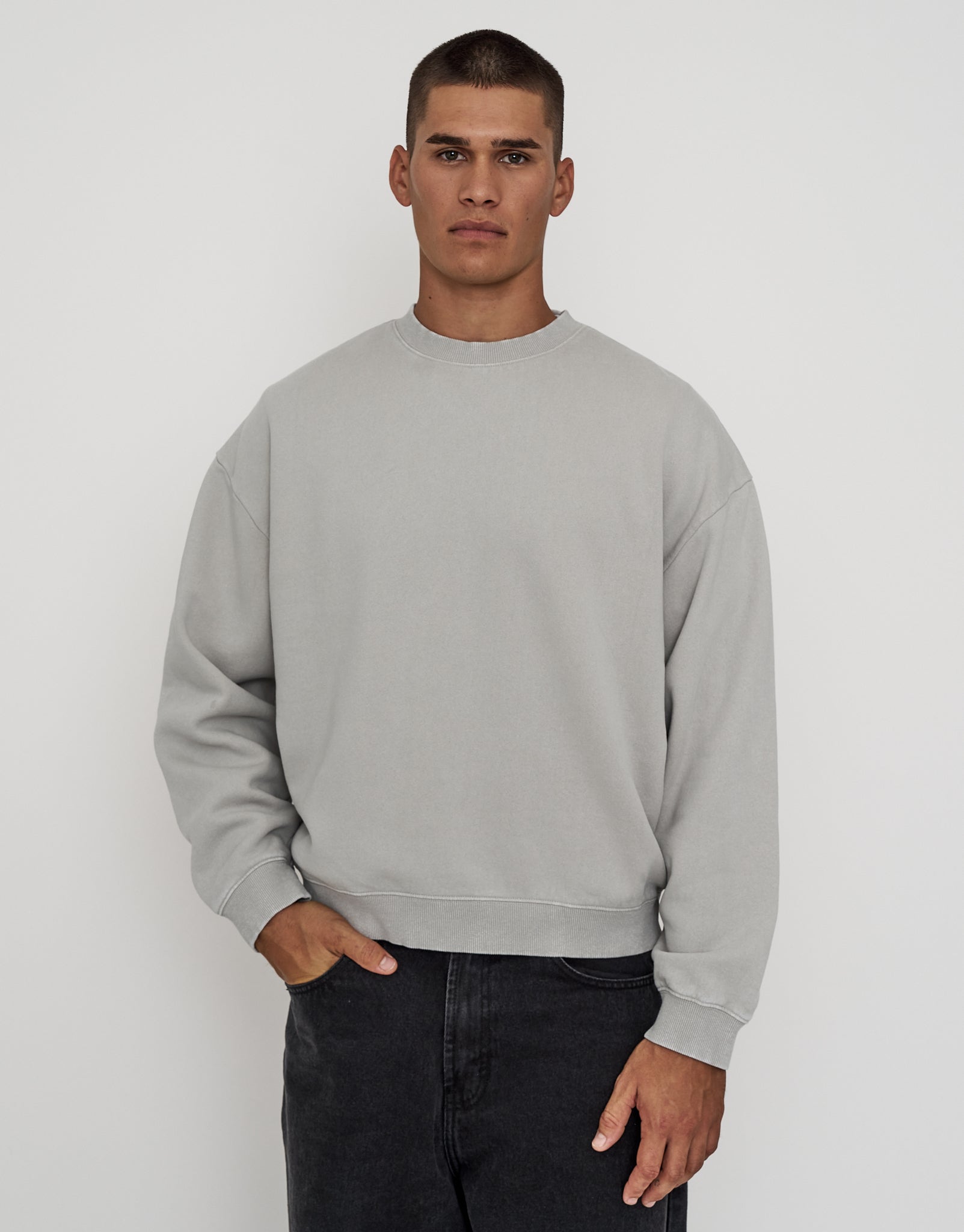 Essential Cropped Oversized Crew Neck Sweat in Brown | Hallensteins NZ