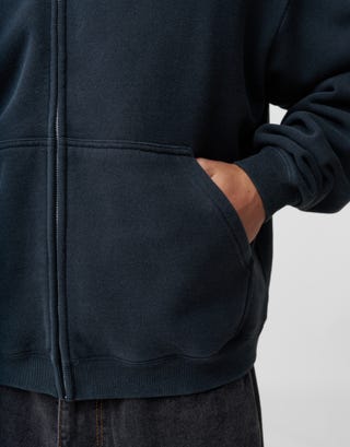 Essential Oversized Zip Up Hoodie in Washed Black Detail2