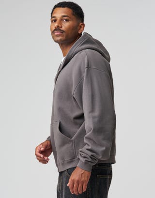 Essential Oversized Zip Up Hoodie in Washed Grey Detail2