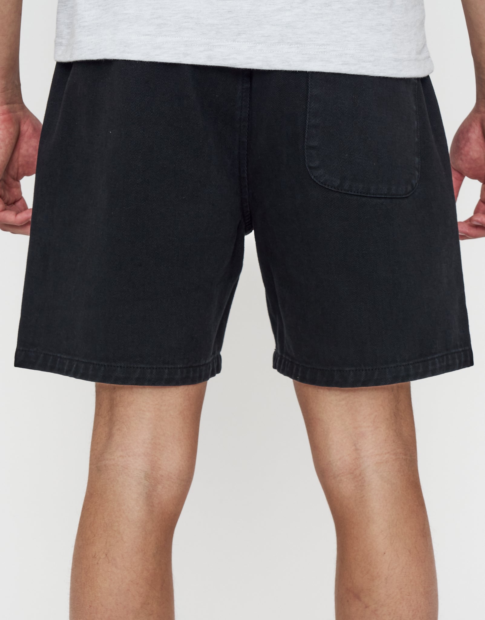 Washed Twill Elastic Waist Shorts in Black | Hallensteins NZ