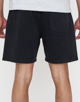 Washed Twill Elastic Waist Shorts in Black Back