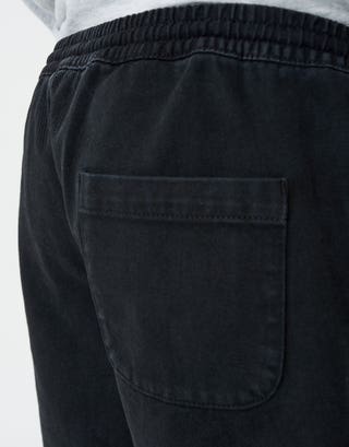 Washed Twill Elastic Waist Shorts in Black Detail3